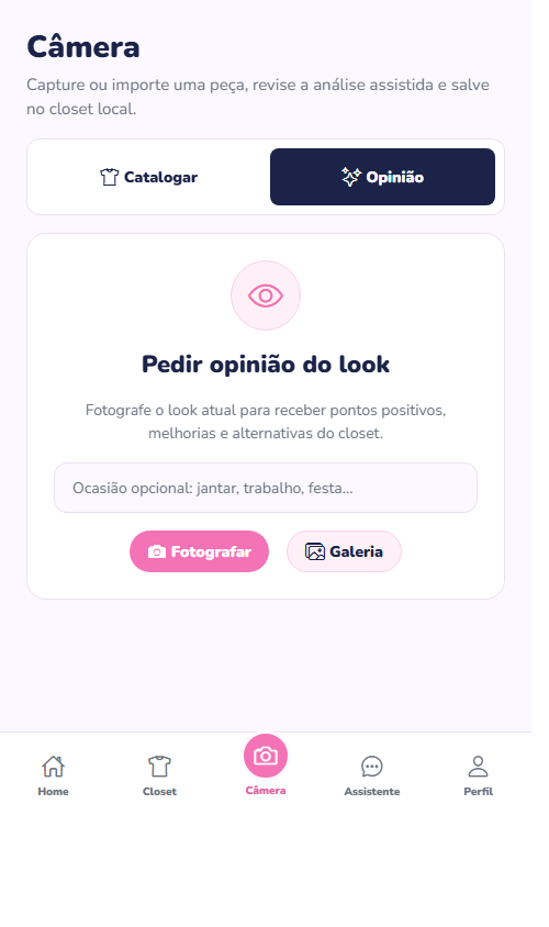 Tela real da Opinião de Look no app